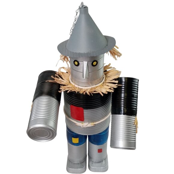 Vintage Tin Man Scarecrow Sculpture Wizard Of Oz Folk Art Recycled Robot - Picture 14 of 14